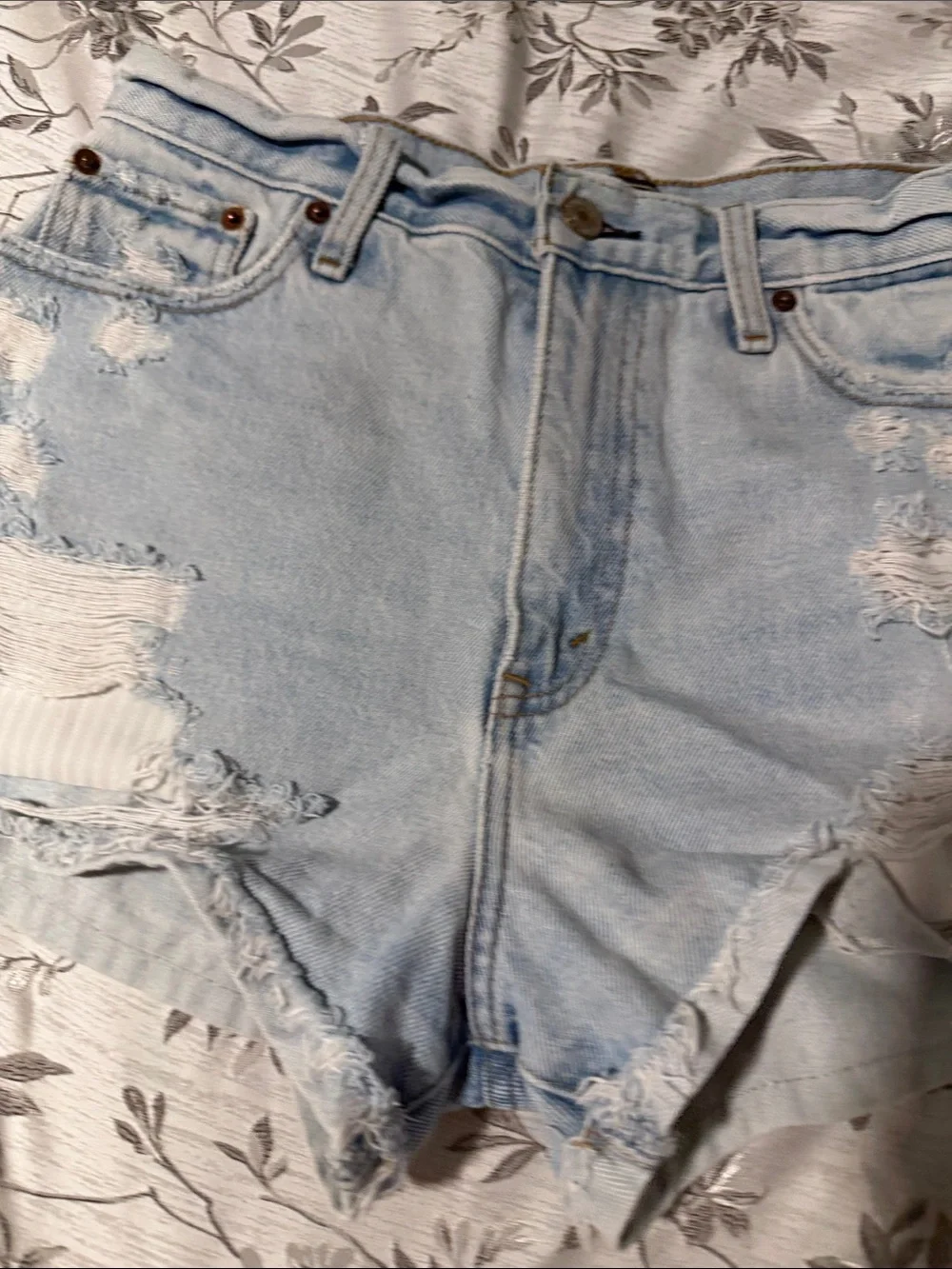 Abercrombie & Fitch Light Wash Distressed high rise Denim Cutoff Shorts